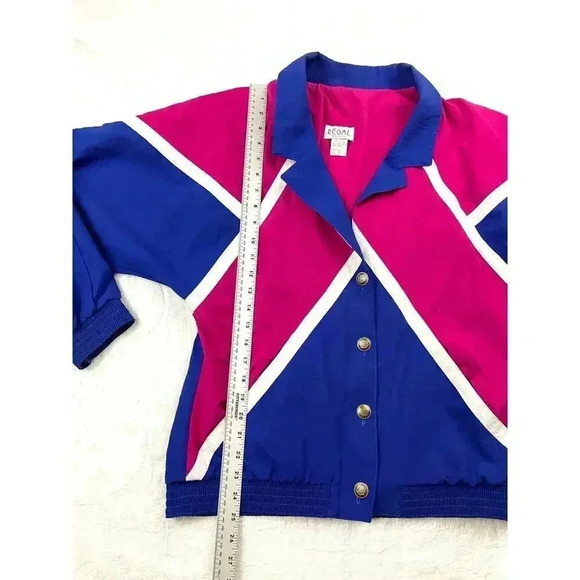 VTG Regal Windbreaker Retro Jacket Small Women's Blue Pink 90's Button Up - Picture 7 of 11